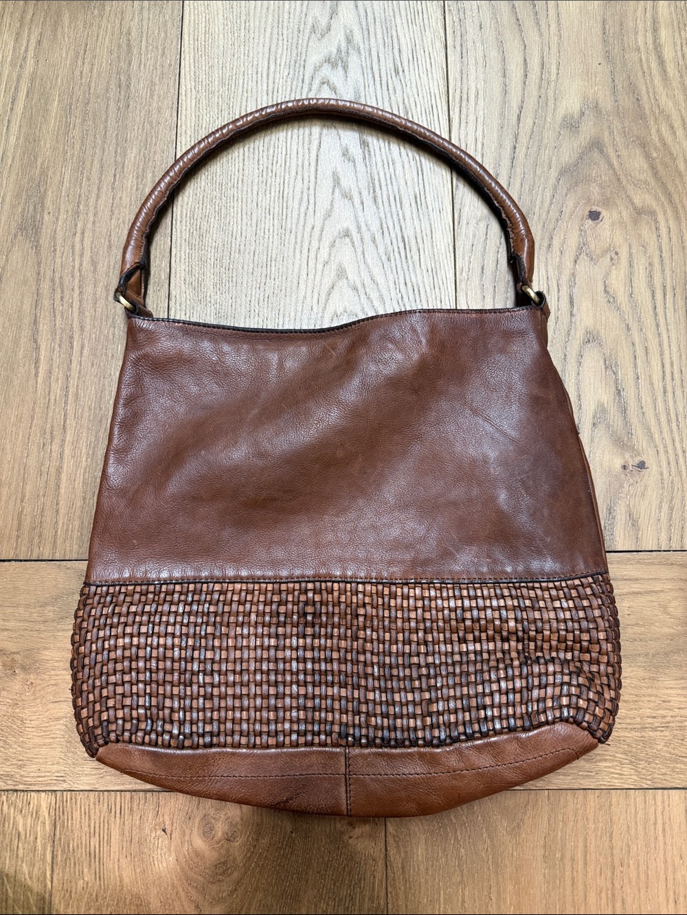 Brown Woven Leather Shoulder Bag
